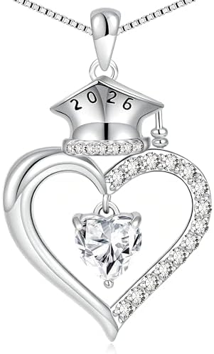 2026 Graduation Gifts for Her - S925 Sterling Silver Heart Graduation Cap Birthstone Necklaces, Class of 2026 High School College Graduation Gifts for Her by BLThing