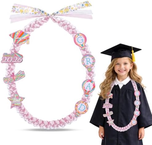 Class of 2026 Graduation Leis,Pink & White Graduation Ribbon Necklace Lei with DIY Accessories Pins,Graduation Gift for Her Him Girl by JIZWPOOM