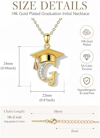 Graduation Gifts for Women, 18K Gold Graduation Initial Necklace A-Z, Inspiring Grad Pendant Necklace Present, College Seniors High School Graduations Jewelry Gifts - Image 2