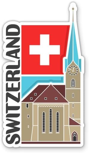 Squiddy Switzerland Country Travel Vinyl Sticker | Travel Souvenir Decal for Phone, Laptop, Water Bottle | 3 inch high