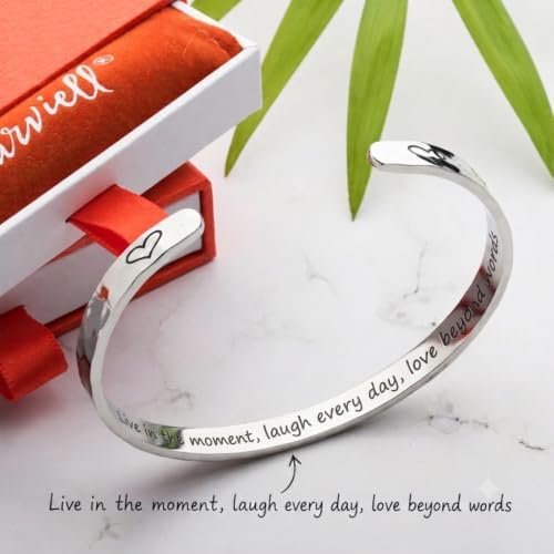 Carviell Bracelets for Women – 100+ Meaningful Engraved Messages – Solid 316L Surgical Stainless Steel Cuff Bracelet – Gift Ready - Image 3