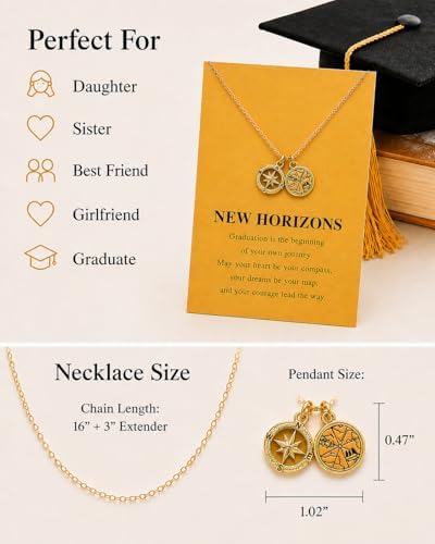 Zealmer Dainty 18K Gold Plated Compass World Map Pendant Necklace Graduation Gift for Friends - Image 5