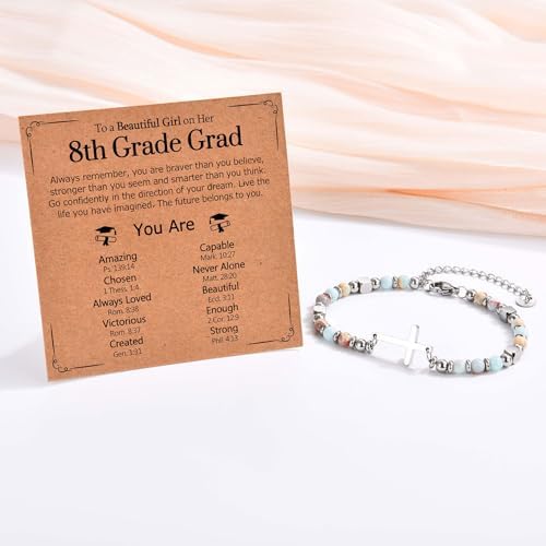 Graduation Gifts for Her- Class of 2026 Primary Middle High School College Grad Gift, Adjustable Stainless Steel Beaded Cross Bracelet for Girls & Women - Image 4
