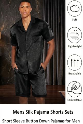 Ekouaer Men Silk Pajamas Set 2 Pieces Satin Pj Button Down Loungewear Sets - Image 4