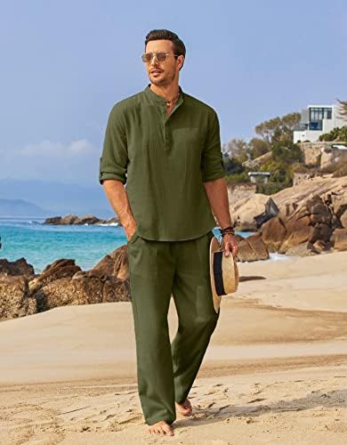 COOFANDY Men’s 2 Piece Cotton Linen Set Casual Beach Outfits Long Sleeve - Image 2