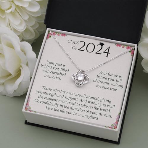 VIRAGIL 2023 Graduation Gifts for Her, Class of 2024 Love Knot Sterling Silver Pendant Necklace Senior College Graduation Jewelry Gifts for Girl Daughter - Image 2