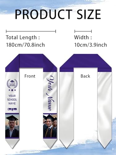 Dicodes Custom Graduation Stole Class of 2026 Personalized Graduation Sash Graduation Gift and Keepsake with Photo Text - Image 3
