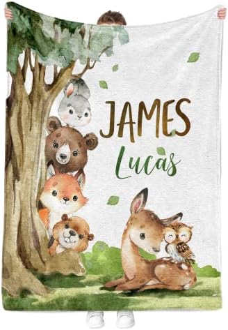 MDPrints Woodland Personalized Baby Blankets for Boys, Personalized Baby Gifts with Name, Customized Baby Blanket, Newborn Boy Gift, Soft Fleece - Image 3