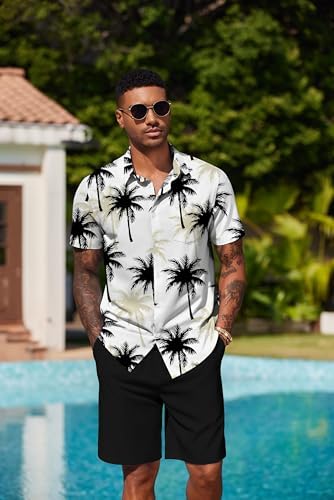 COOFANDY Men's Hawaiian 2 Piece Outfits Floral Button Down Shirt and Shorts Vacation Outfits Summer Beach Matching Set - Image 2