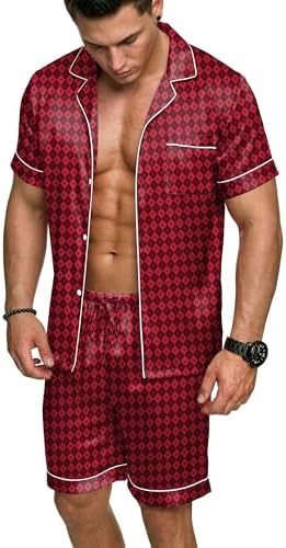 Ekouaer Mens Silk Satin Pajamas Set Short Sleeve Button Up Lounge Pjs Set by EKOUAER