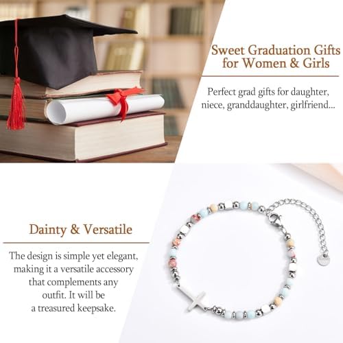 Graduation Gifts for Her- Class of 2026 Primary Middle High School College Grad Gift, Adjustable Stainless Steel Beaded Cross Bracelet for Girls & Women - Image 6