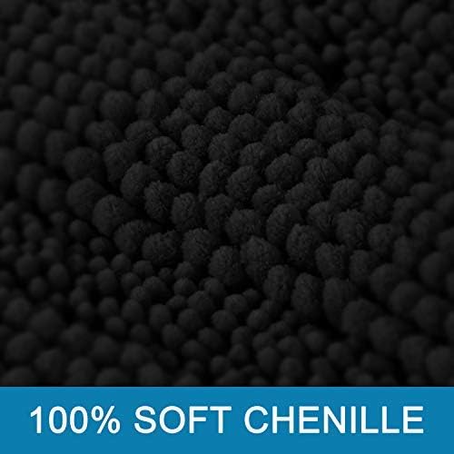 H.VERSAILTEX Bathroom Rugs Bath Rug Set 2 Piece Bathroom Contour Rug Toilet Mat Sets Non Slip Contour Bath Rug Ultra Thick Water Absorbent Striped Bath Mats Washable(47" x 17" Plus 20" x 20" U, Black)