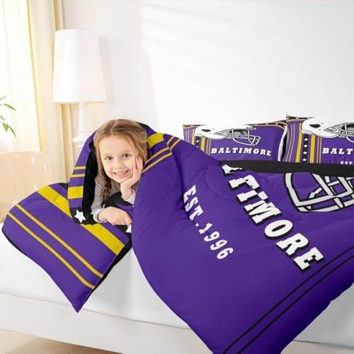 Erosebridal Football Bedding | Rugby Sport Gaming Queen Comforter Set, Inspired by Purple & Gold Sports Fans Team Colors, Football Decor for Boys Room - 1 Comforter 2 Pillowcases - Image 6