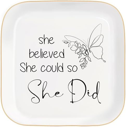 Congratulations Gifts for Women, College Graduation Gifts for Her New Job Gifts - She Believed She Could Jewelry Tray Ceramic Trinket Dish Inspirational Promotion Gift for Coworker by Unknown