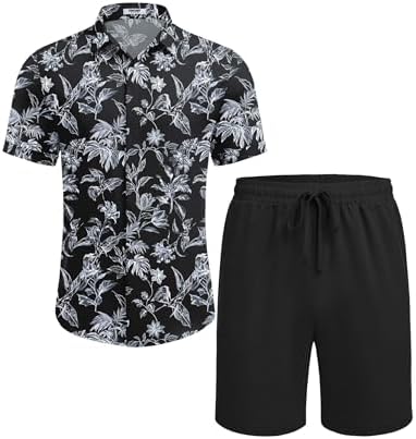 COOFANDY Men's Summer Beach Outfits 2 Piece Short Sleeve Shirts and Shorts Vacation Texture Linen Sets for Men - Image 5