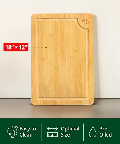 ROYAL CRAFT WOOD Wooden Cutting Boards for Kitchen Meal Prep & Serving - Bamboo Wood Serving Board Set with Deep Juice Groove Side Handles - Charcuterie & Chopping Butcher Block for Meat - Image 5