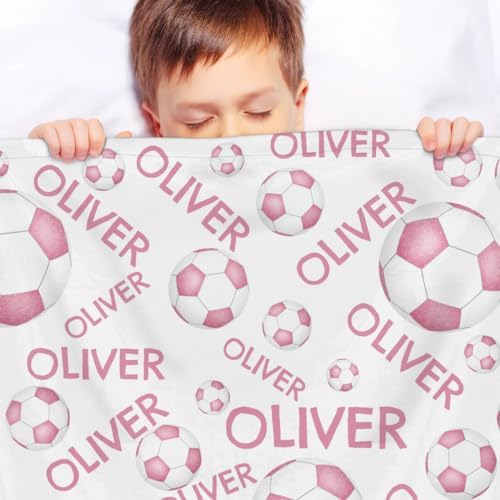 Personalized Baby Blankets for Girls Boys, Custom Baby Blanket with Name Swaddle Toddler Fleece Blanket Personalized Gift Pink White Soccer - Image 4