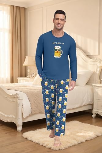 PrinStory Men's Pajama Sets Loungewear Sleepwear Pjs Lightweight Long Sleeve Shirts & Bottoms Soft Comfy Sleep Sets S-2XL - Image 2