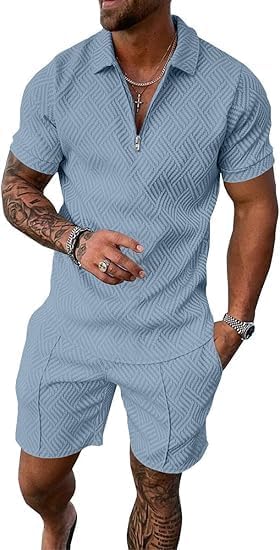BIRW Men‘s Track Suits 2 Piece Summer Short Sets Outfits Fashion Polo Shirt Casual Short Sleeve and Shorts set by BIRW