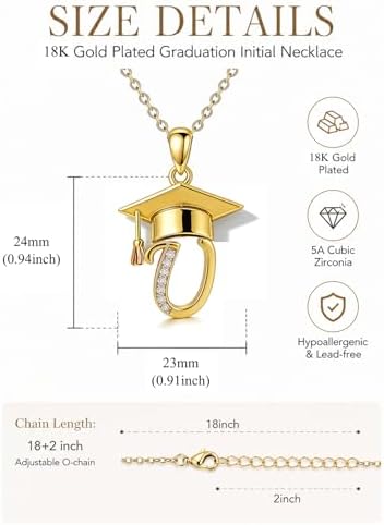 Graduation Gifts for Women, 18K Gold Graduation Initial Necklace A-Z, Inspiring Grad Pendant Necklace Present, College Seniors High School Graduations Jewelry Gifts - Image 6