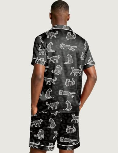Ekouaer Mens Silk Satin Pajamas Set Short Sleeve Button Up Lounge Pjs Set - Image 6
