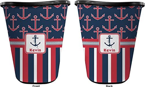 Personalized Nautical Anchors & Stripes Waste Basket - Double Sided (Black) - Image 2