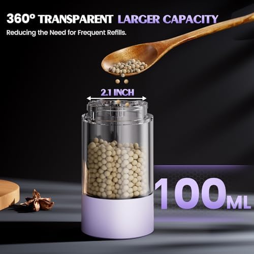Salt and Pepper Grinder Set Gifts for Women Automatic Battery Purple Pepper Mill Shakers Kitchen Accessories Cooking for Mom, Adjustable Coarseness Salt Pepper Shakers White Elephant Gift - Image 4