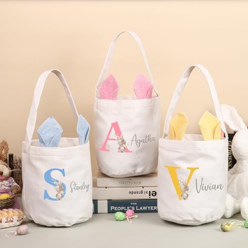 Personalized Bunny Ears Bucket Bag with Custom Name Photo-Easter Bag with Handle-Soft Egg Basket for Kids -Customized Easter Basket-Great for Carrying Gift Easter Eggs (Pink) - Image 6
