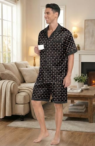 Ekouaer Men Silk Pajamas Set 2 Pieces Satin Pj Button Down Loungewear Sets - Image 2