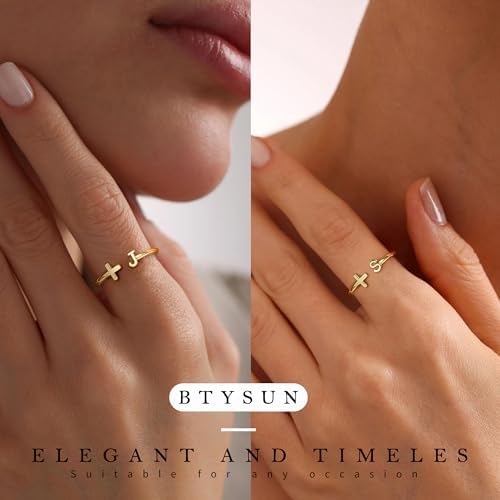 Btysun Graduation Gifts Class of 2026 Gift Initial Ring Gold Rings for Women Christian Gifts for Women Letter A-Z Teens Cross Initial Ring for Daughter Mom Granddaughter Her - Image 7