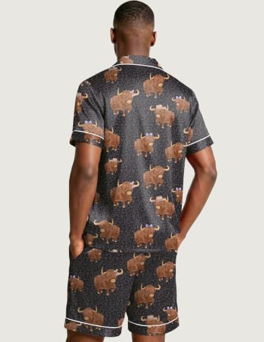 Ekouaer Mens Silk Satin Pajamas Set Short Sleeve Button Up Lounge Pjs Set - Image 6
