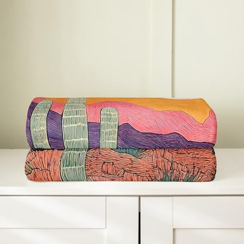 Erosebridal Desert Sunset Flannel Blanket Baby 30x40 Inch Cactus Fleece Blanket Grass Mountains Print Fuzzy Plush Throw Stone Plants Orange Green Living Room Decor - Image 4