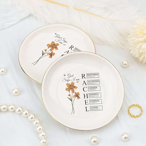 Personalized God Says I Am Name Letter In Bible Verse Jewelry Dish - Custom Birth Flower Jewelry Dish - Christian Gift - Religious Affirmations Gifts - Image 5
