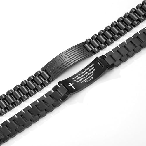 P. BLAKE American Flag Bible Verse Bracelet for Men, Stainless Steel Engraved Scripture Bracelet Christian Religious Christmas Birthday Jewelry Gifts - Image 2