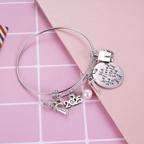 Ukodnus Class of 2025 Graduation Gift - Senior 2025 Graduate Bracelet - Inspirational Graduation Gifts for Her - 26 Initial Charm Bracelets for College High School - Image 3