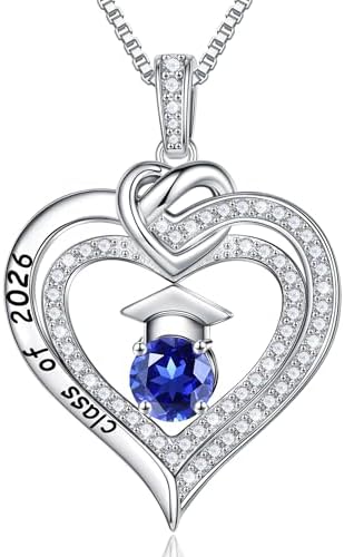 Turandoss Graduation Gifts for Her 2026, S925 Sterling Silver Birthstone Necklace Engraved Class of 2026 Inspirational Necklaces High School College Graduation Gifts for Women by TurandossJewelry