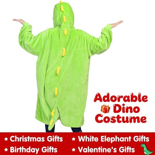 Waitu Dinosaur Wearable Blanket Hoodie Funny Halloween Costumes Gifts for Women Men Boys Girls, Zipper Hoodie Blanket Sweatshirt Cozy Unisex Flannel Dinosaur Costume Cute Gifts (Adult, Green) - Image 2