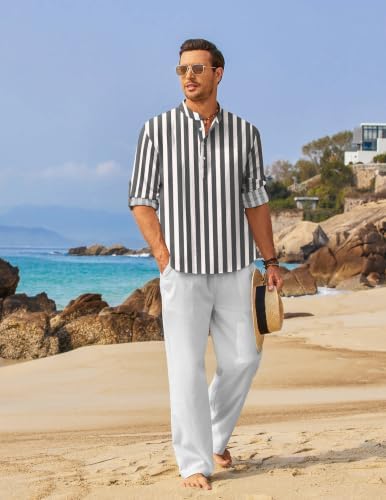 COOFANDY Men’s 2 Piece Cotton Linen Set Casual Beach Outfits Long Sleeve - Image 2