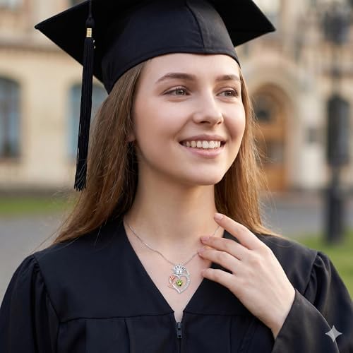 SLOONG College Graduation Gifts for Her, S925 Sterling Silver Heart Birthstone Graduation Cap Rose Necklace, Class of 2026 High School College Graduation Gifts for Her - Image 4