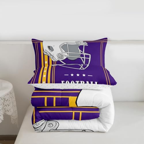 Erosebridal Football Gifts Bedding Comforter Sets for Sports Lovers Fans Presents, Football Bedding for Kids Boys Teens Purple Yellow Striped Lines Stars Comforter Queen - Image 7