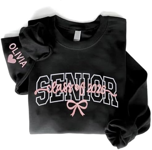 POPPOP Personalized Embroidered Senior Sweatshirt, Class of 2026, Custom Graduation Shirt, School Shirt for Her by Unknown
