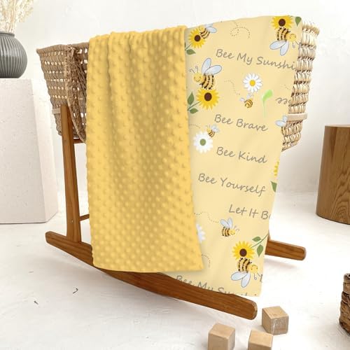 Sweet Bees Honey Baby Blankets for Girl Boy Yellow Bee Words and Sunflowers Soft Mink Dotted Backing Double Layer Swaddle Blanket Spring Summer Bed Throws for Newborn Infant Toddler Nursery 30x40 - Image 6