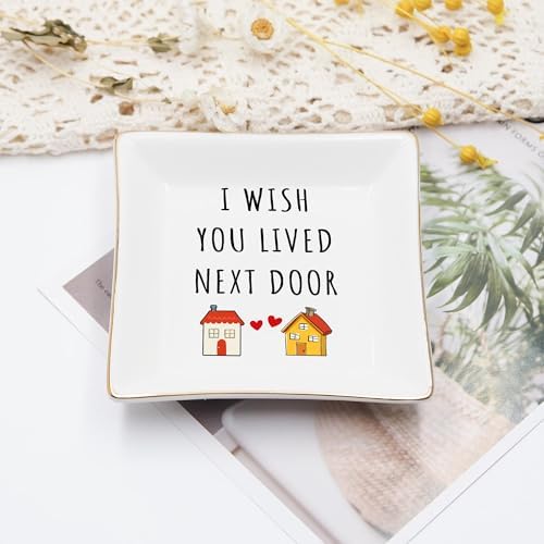 Friendship Gifts for Women - I Wish You Lived Next Door 4" Ceramic Jewelry Dish Tray - Long Distance Relationship Gift for Besties, Her, BFF, Sisters, Mom, Daughter - Mother's Day, Birthday Gifts - Image 2