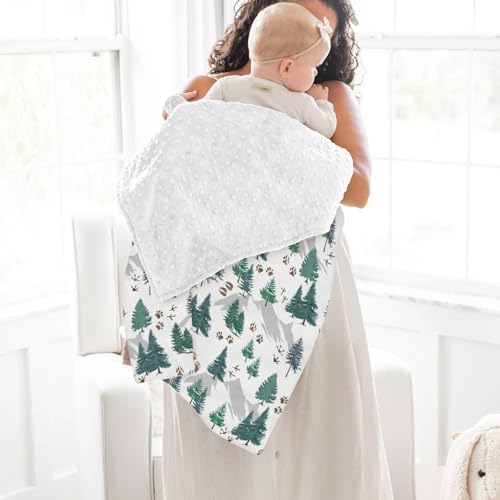 Vintage Trees Paw Mountain Baby Blankets for Girl Boy Pine Trees Animal Tracks Soft Mink Dotted Backing Double Layer Swaddle Receiving Blanket Toddler Nature Wildlife Nursery Bed Blanket Crib 30x40 - Image 4