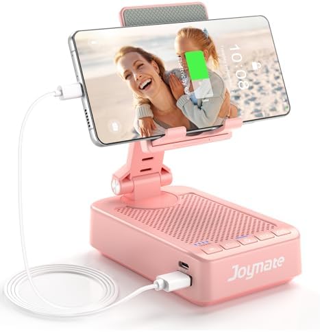Gifts for Women Girls, Phone Stand with Bluetooth Speaker and Charging Function 360° Rotable Angle Adjustable Cell Phone Holder with HD Stereo Sound Fits All Phones,Tablet (Pink) by Joymate
