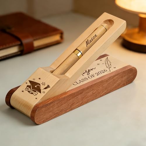 EDSG Personalized Ballpoint Pens Graduation Gifts, Wooden Ballpoint Pen Set with Pen Case Display, Engraved Pens Class of 2026 Gifts for Daughter Son Him Her High School College (Design 1) - Image 2