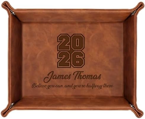 Personalized PU Leather Valet Tray Class of 2026 Graduation Gift with Engraved Name for Men, Boyfriend, Custom Graduation Tray Leather Dresser Organizer for Him & Her, Engraved Catchall Gift by CustomEmpire