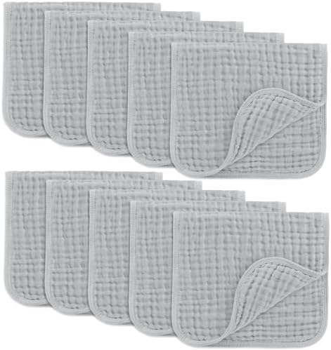 Comfy Cubs Muslin Burp Cloths 20x10" 10 Pack, Baby Burp Cloths Heather Blue by ComfyCubs