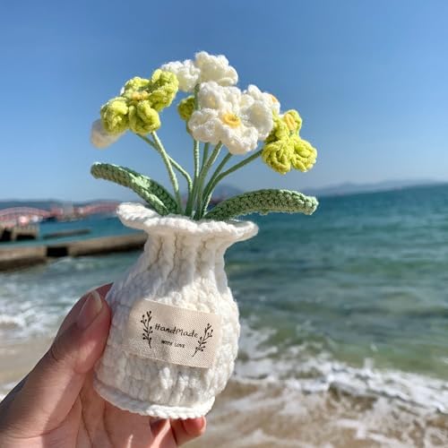 Forget-Me-Not Crochet Flower Potted Plant – Handmade Desk Decor, 7 Bloom Crochet Flowers in Fresh Green Shades - Image 4