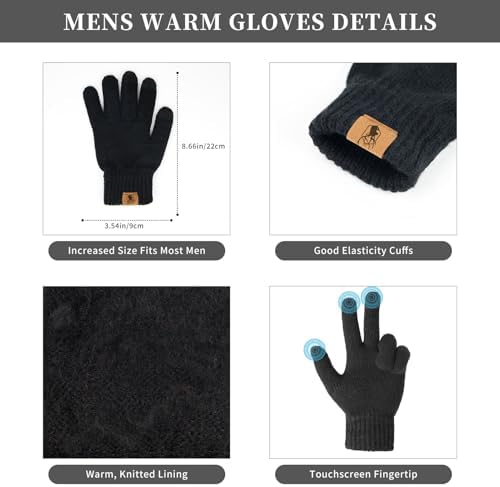Winter Beanie Hats Long Neck Scarf for Men and Touchscreen Gloves 3PCS Set - Image 3